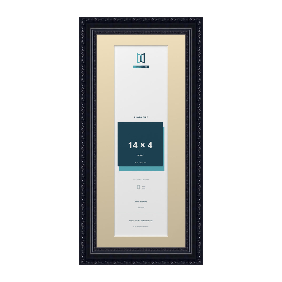 Louis Range Black Picture, Photo & Poster Frame with Ivory Mount - 16x7" Frame for 14x4" Photo, Black