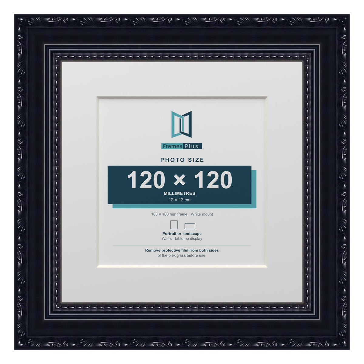 Louis Range Black Picture, Photo & Poster Frame with White Mount - 18x18cm Frame for 12x12cm Photo, Black