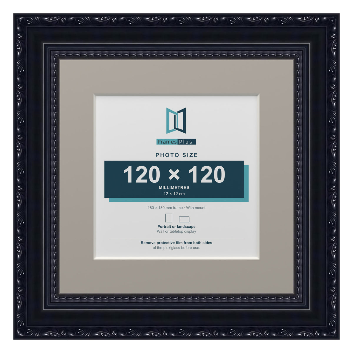 Louis Range Black Picture, Photo & Poster Frame with Dawn Grey Mount - 18x18cm Frame for 12x12cm Photo, Black