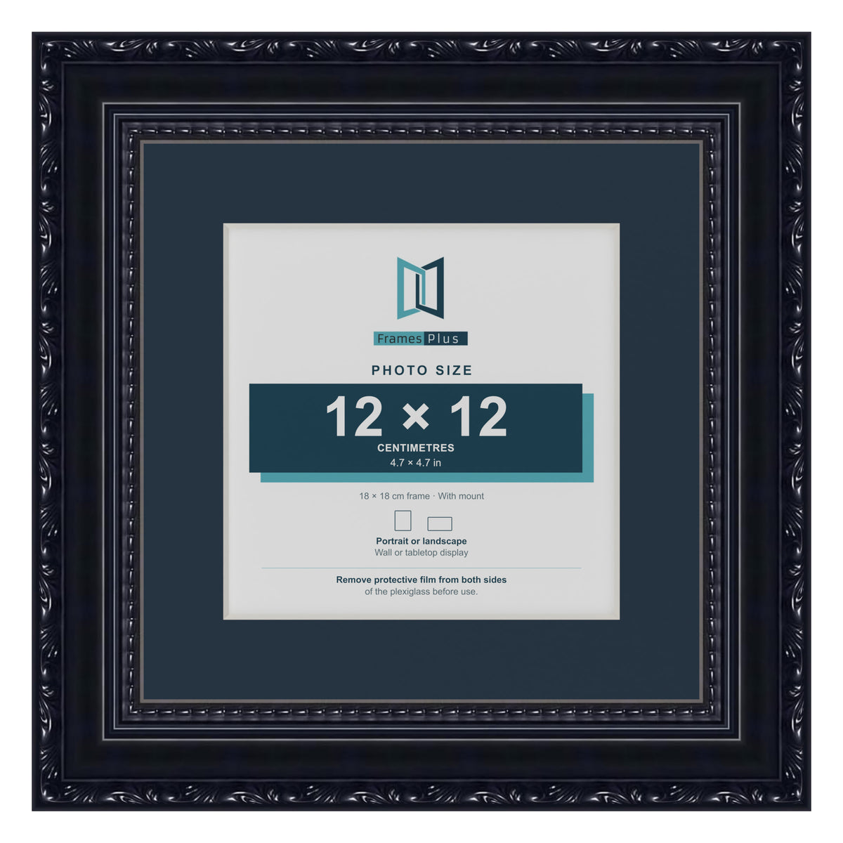 Louis Range Black Picture, Photo & Poster Frame with Pacific Blue Mount - 18x18cm Frame for 12x12cm Photo, Black