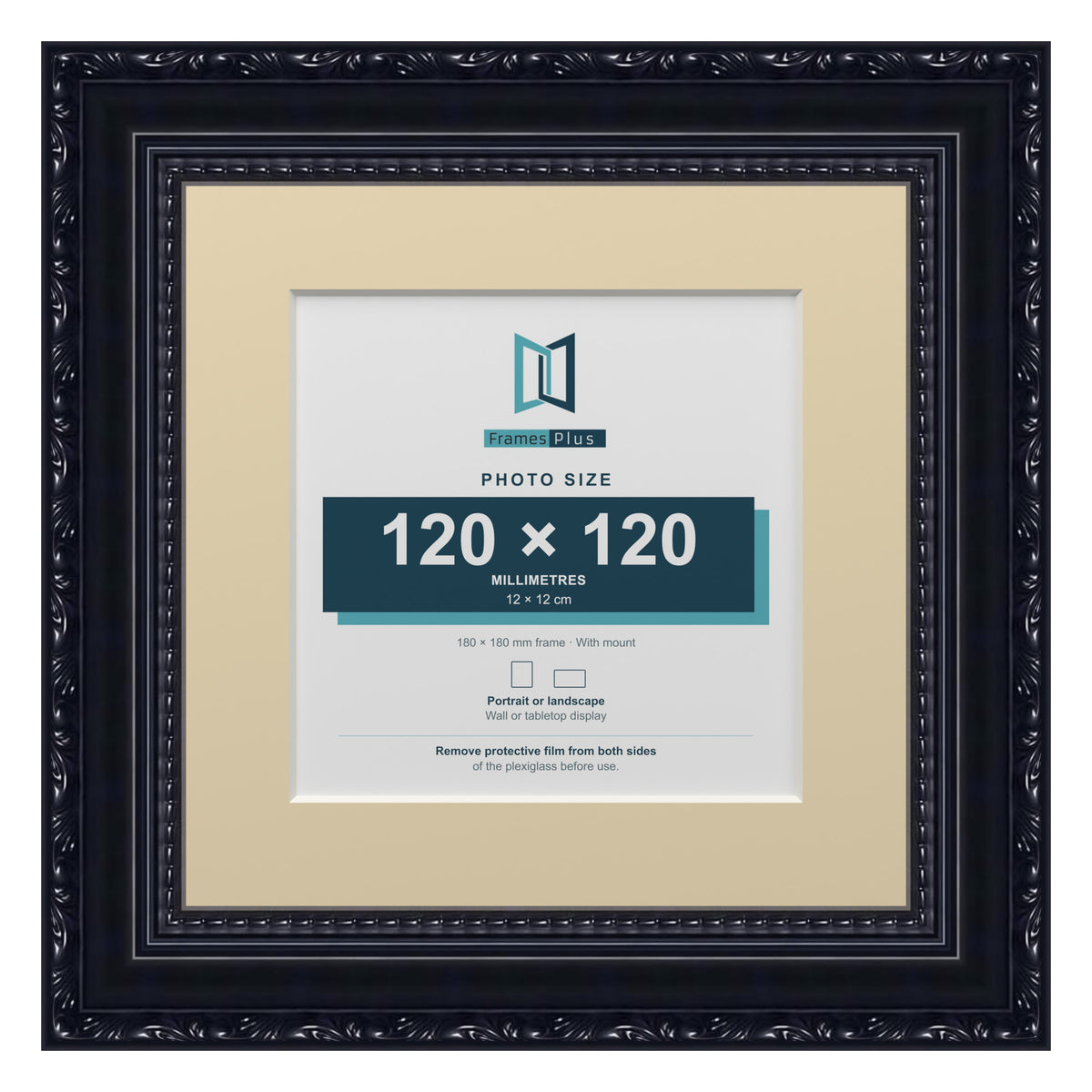 Louis Range Black Picture, Photo & Poster Frame with Ivory Mount - 18x18cm Frame for 12x12cm Photo, Black