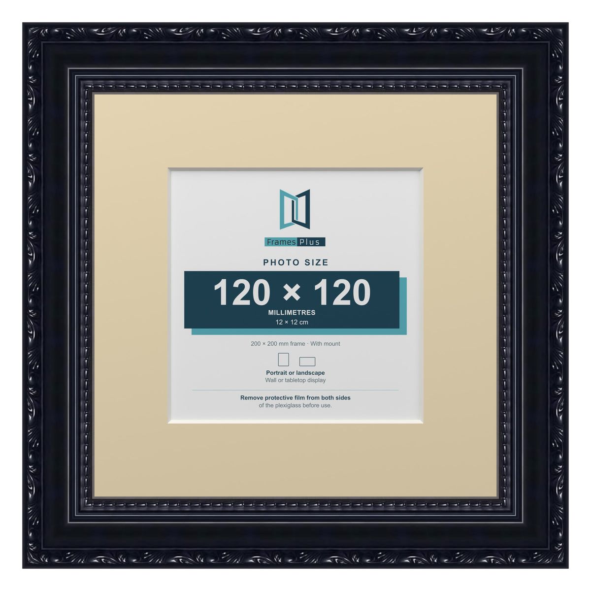 Louis Range Black Picture, Photo & Poster Frame with Ivory Mount - 20x20cm Frame for 12x12cm Photo, Black