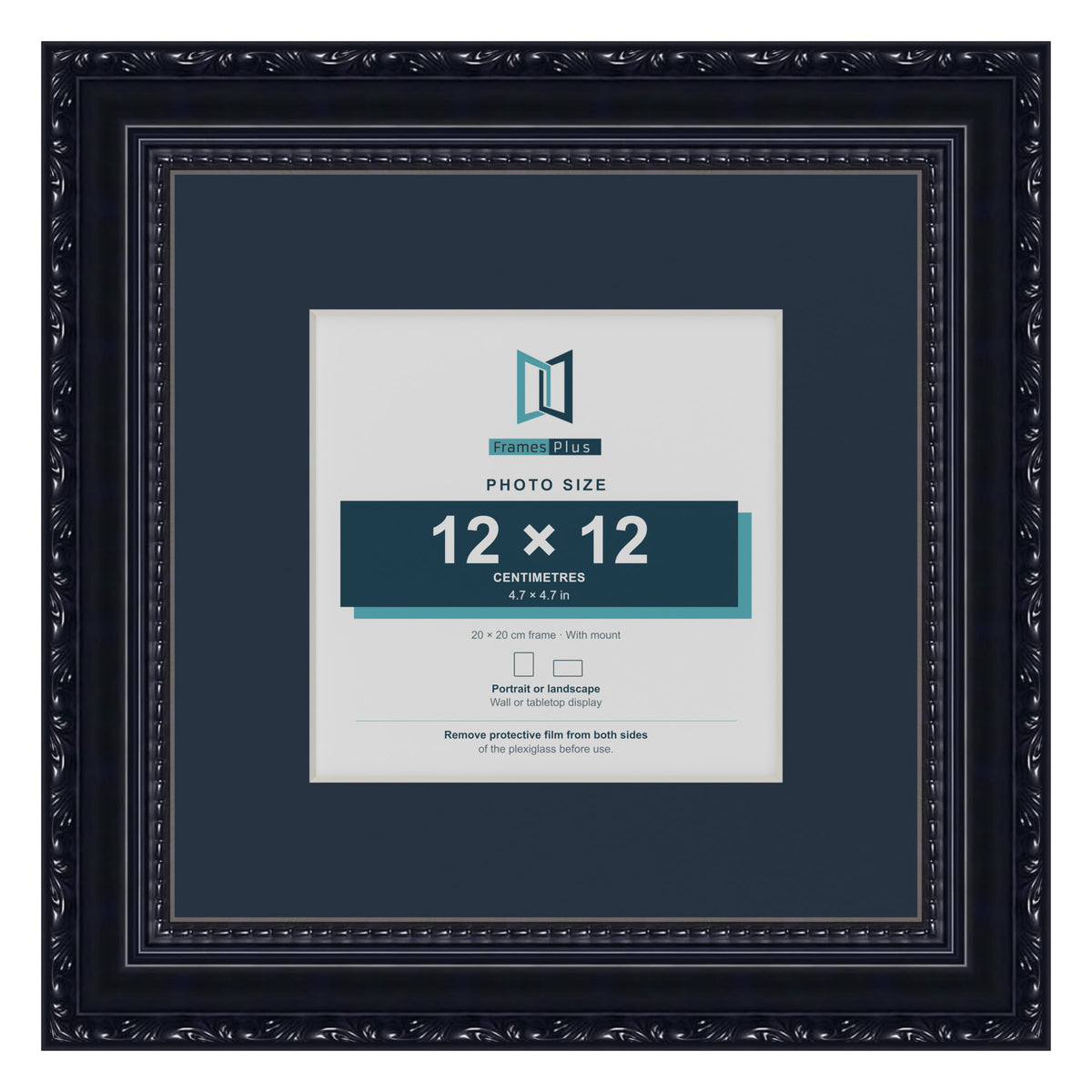 Louis Range Black Picture, Photo & Poster Frame with Pacific Blue Mount - 20x20cm Frame for 12x12cm Photo, Black
