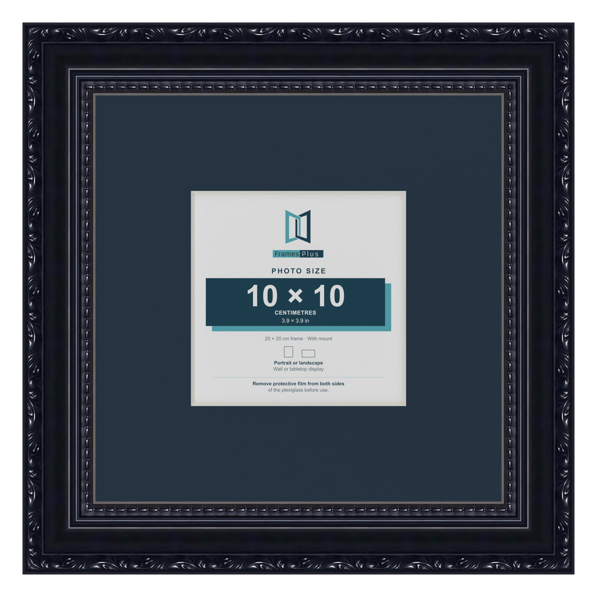 Louis Range Black Picture, Photo & Poster Frame with Pacific Blue Mount - 20x20cm Frame for 10x10cm Photo, Black
