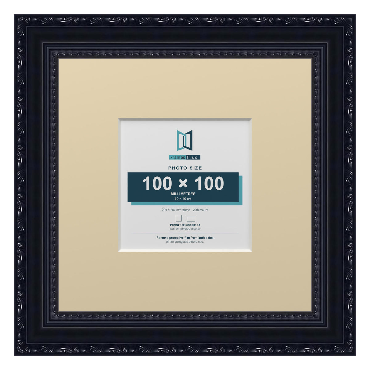 Louis Range Black Picture, Photo & Poster Frame with Ivory Mount - 20x20cm Frame for 10x10cm Photo, Black