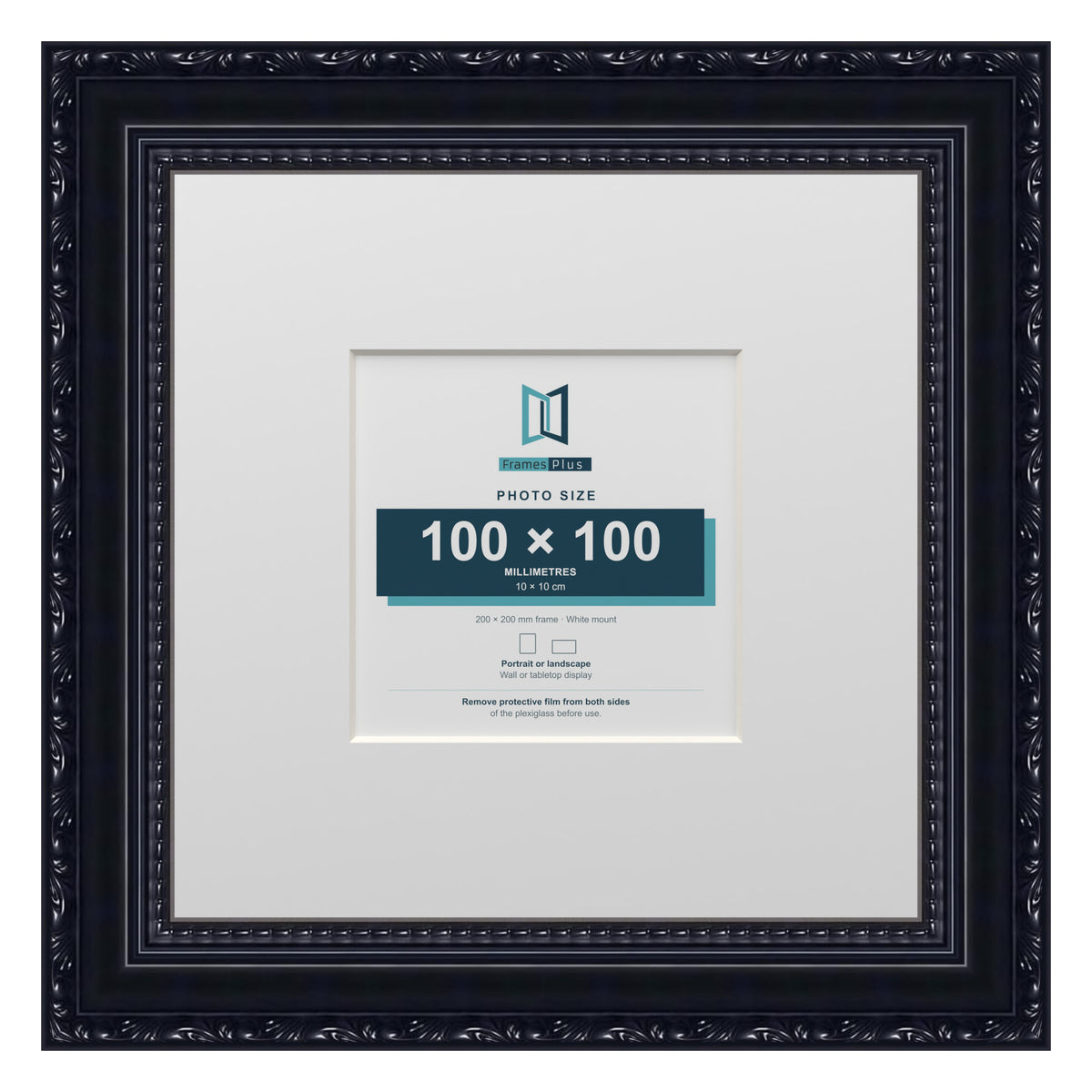 Louis Range Black Picture, Photo & Poster Frame with White Mount - 20x20cm Frame for 10x10cm Photo, Black