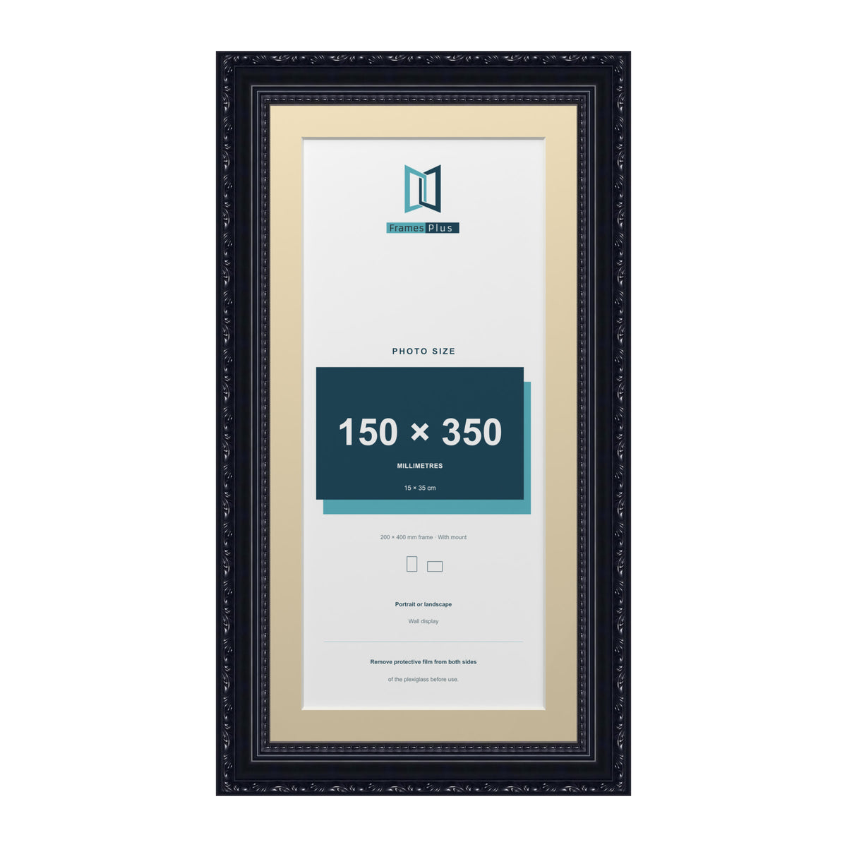 Louis Range Black Picture, Photo & Poster Frame with Ivory Mount - 40x20cm Frame for 35x15cm Photo, Black