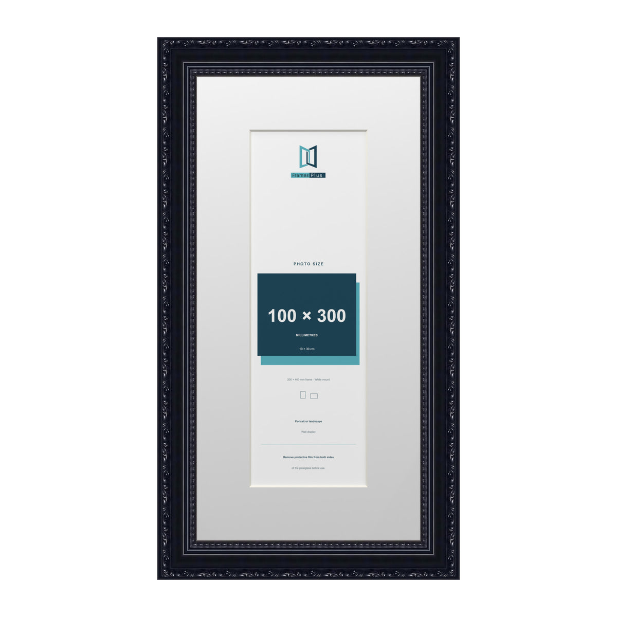 Louis Range Black Picture, Photo & Poster Frame with White Mount - 40x20cm Frame for 30x10cm Photo, Black