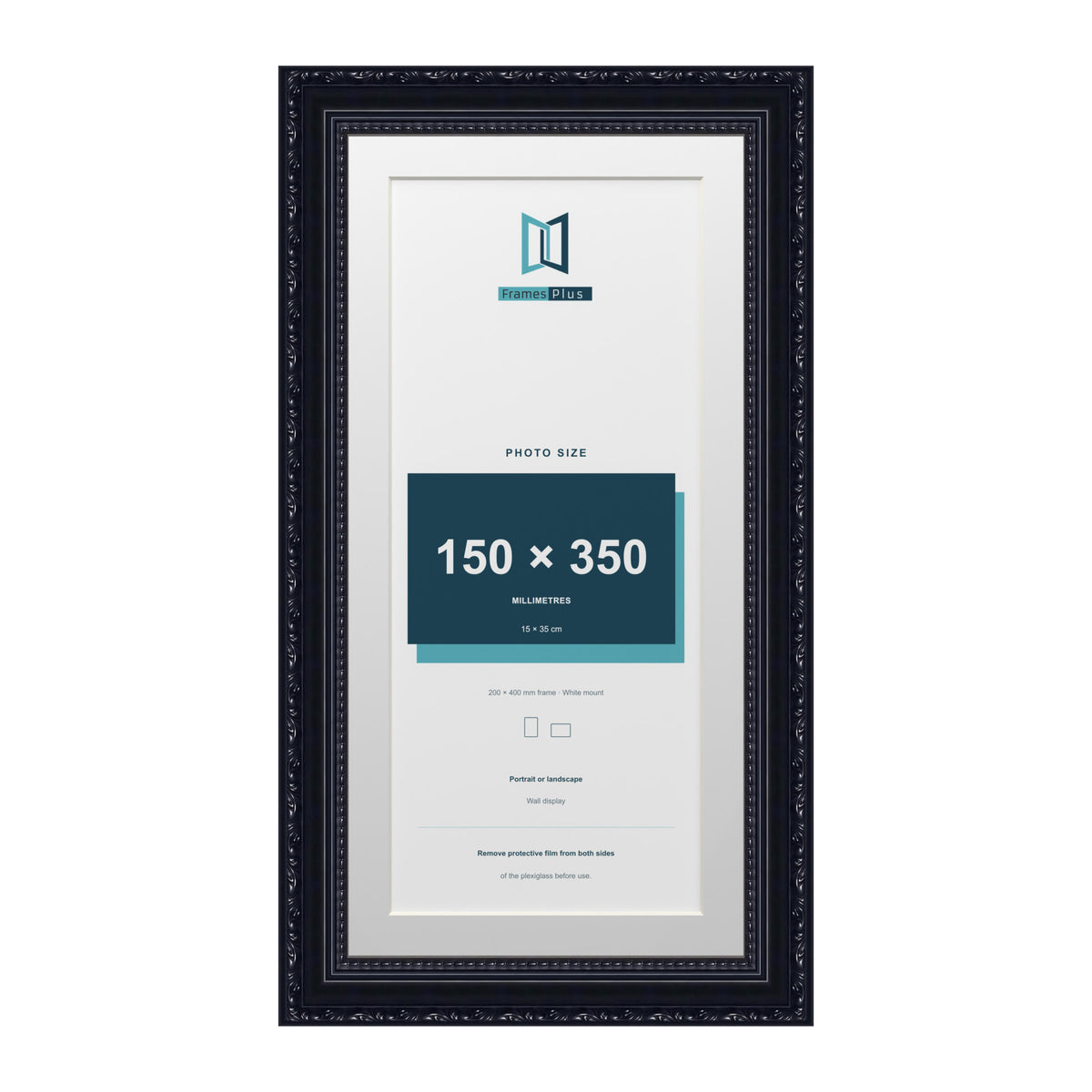 Louis Range Black Picture, Photo & Poster Frame with White Mount - 40x20cm Frame for 35x15cm Photo, Black