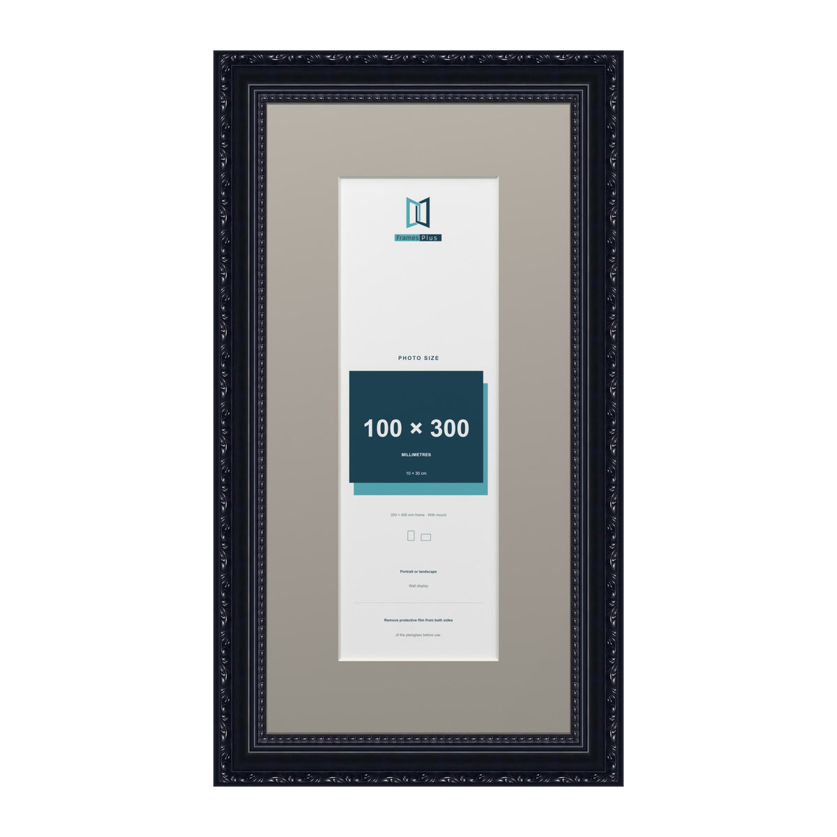 Louis Range Black Picture, Photo & Poster Frame with Dawn Grey Mount - 40x20cm Frame for 30x10cm Photo, Black