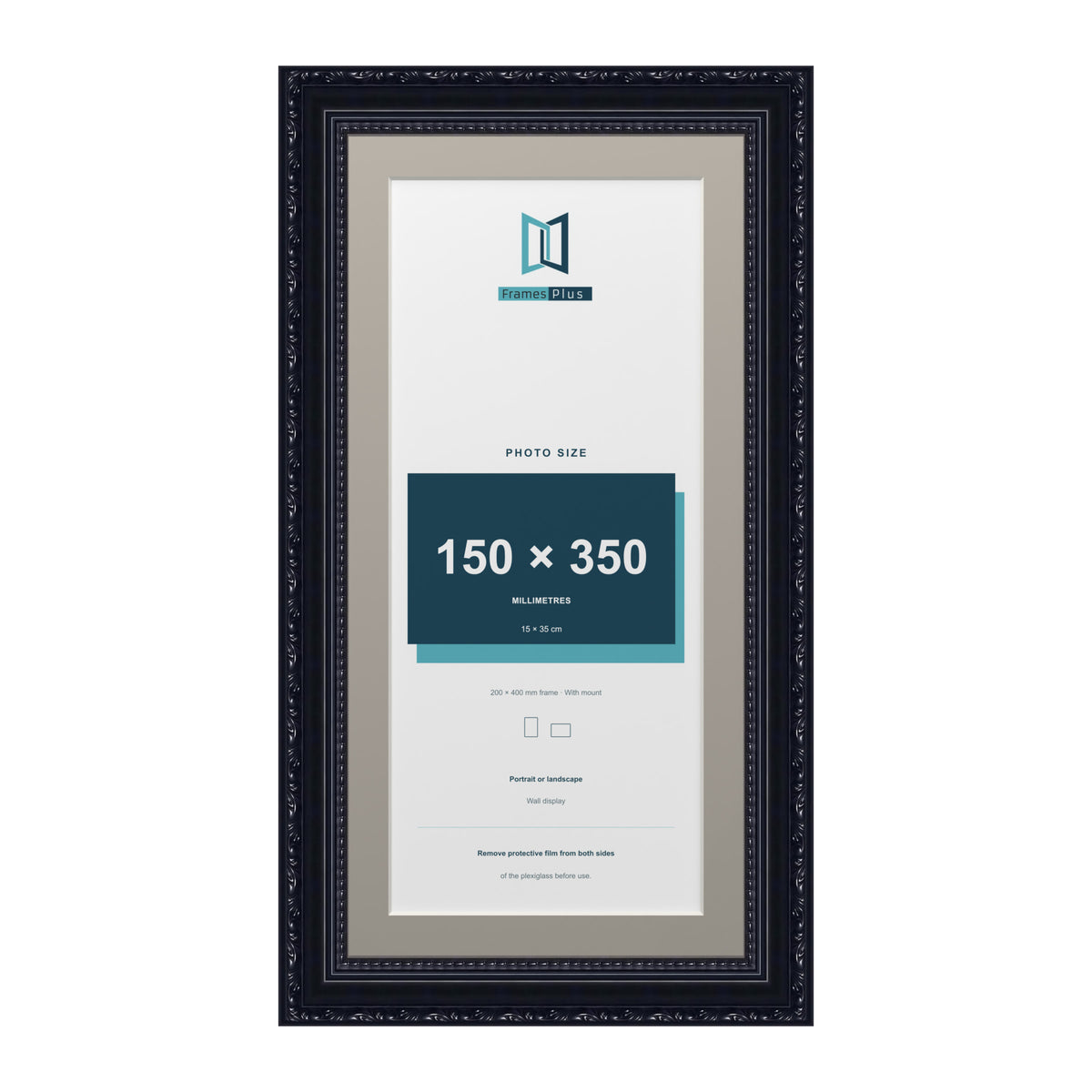 Louis Range Black Picture, Photo & Poster Frame with Dawn Grey Mount - 40x20cm Frame for 35x15cm Photo, Black