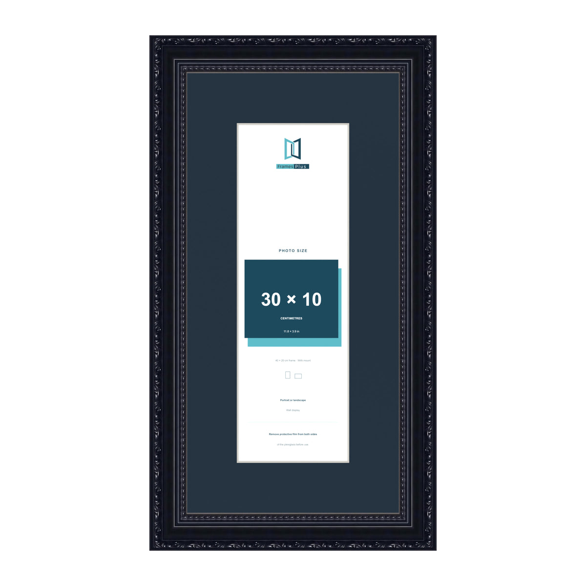 Louis Range Black Picture, Photo & Poster Frame with Pacific Blue Mount - 40x20cm Frame for 30x10cm Photo, Black