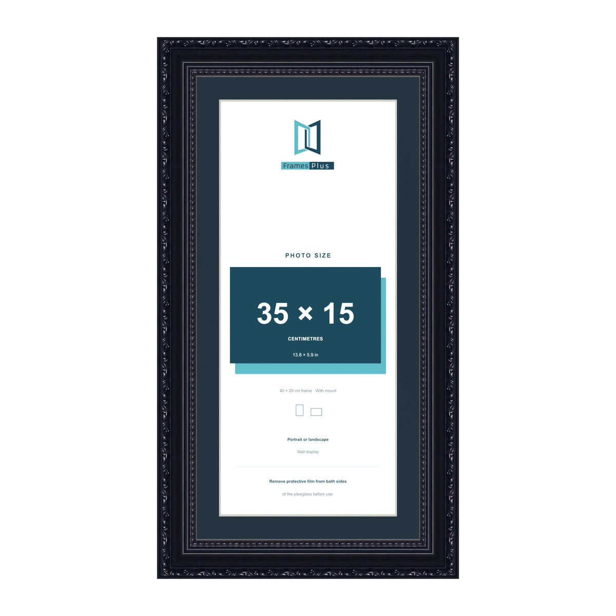 Louis Range Black Picture, Photo & Poster Frame with Pacific Blue Mount - 40x20cm Frame for 35x15cm Photo, Black