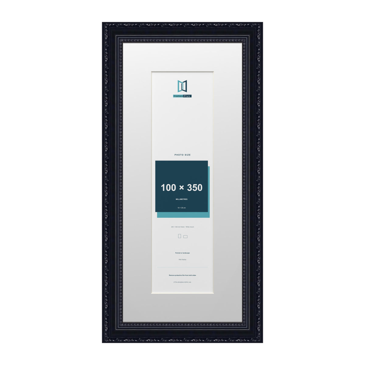 Louis Range Black Picture, Photo & Poster Frame with White Mount - 45x20cm Frame for 35x10cm Photo, Black
