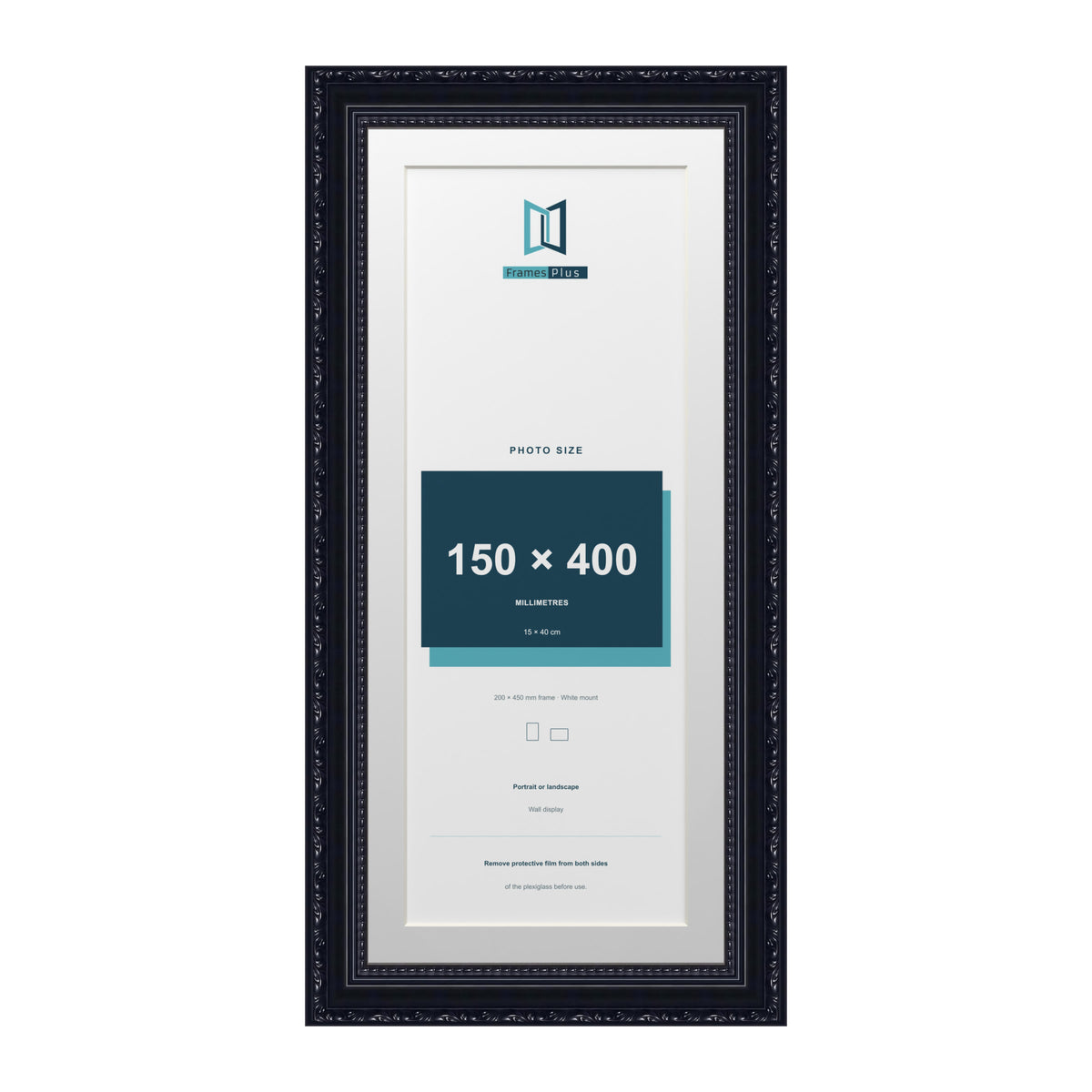 Louis Range Black Picture, Photo & Poster Frame with White Mount - 45x20cm Frame for 40x15cm Photo, Black