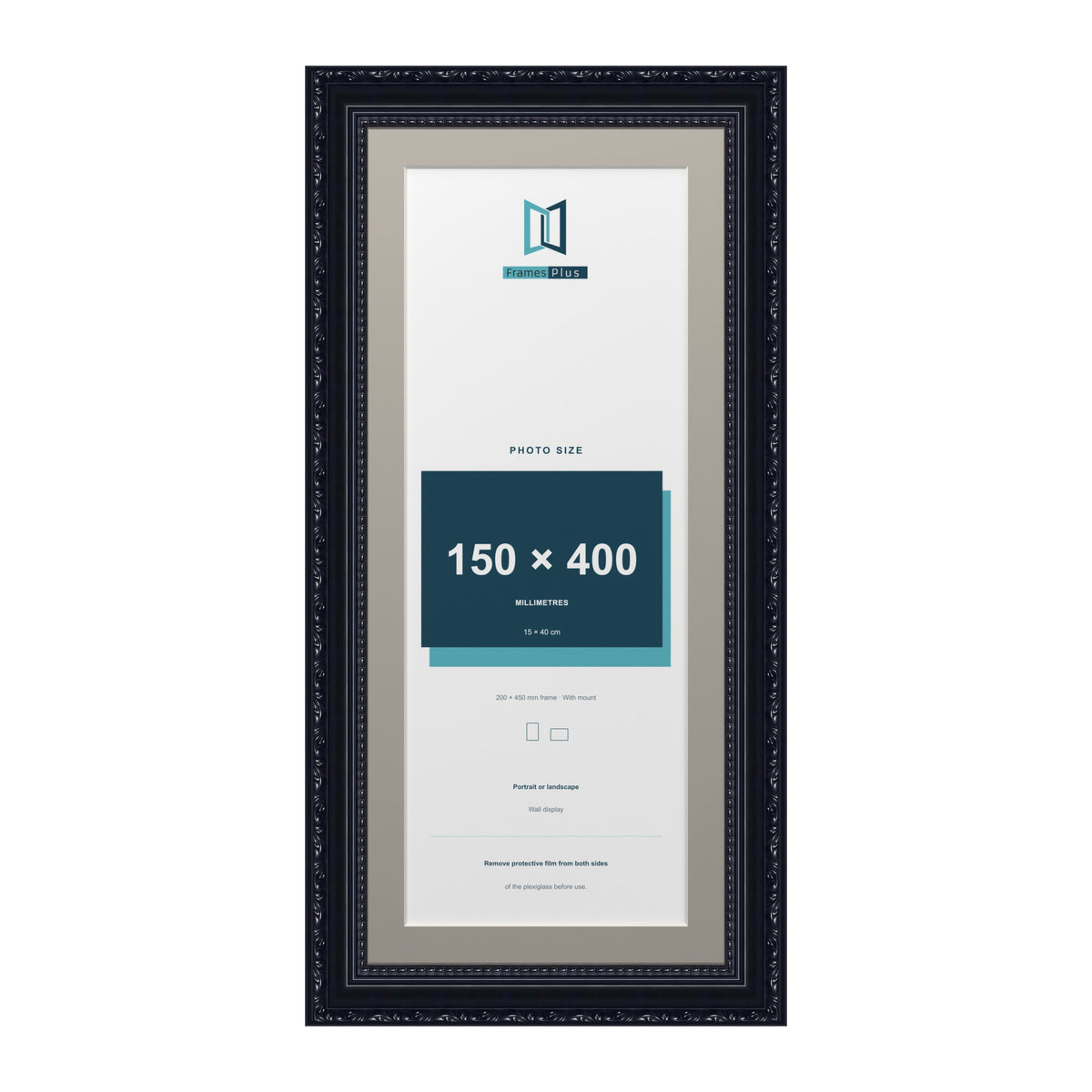Louis Range Black Picture, Photo & Poster Frame with Dawn Grey Mount - 45x20cm Frame for 40x15cm Photo, Black