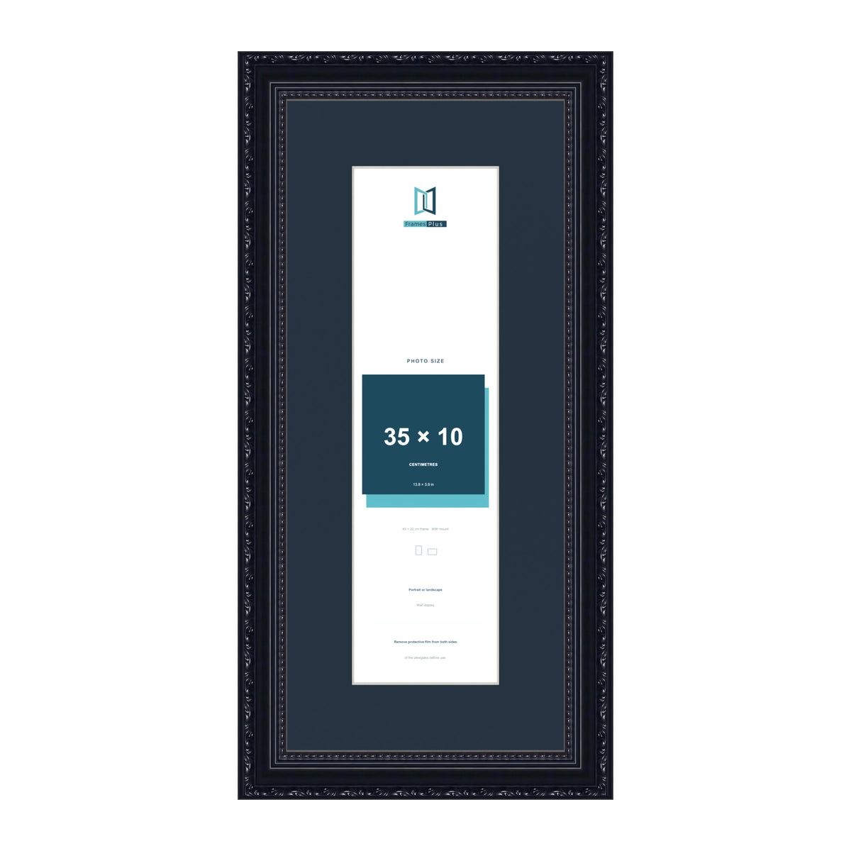 Louis Range Black Picture, Photo & Poster Frame with Pacific Blue Mount - 45x20cm Frame for 35x10cm Photo, Black