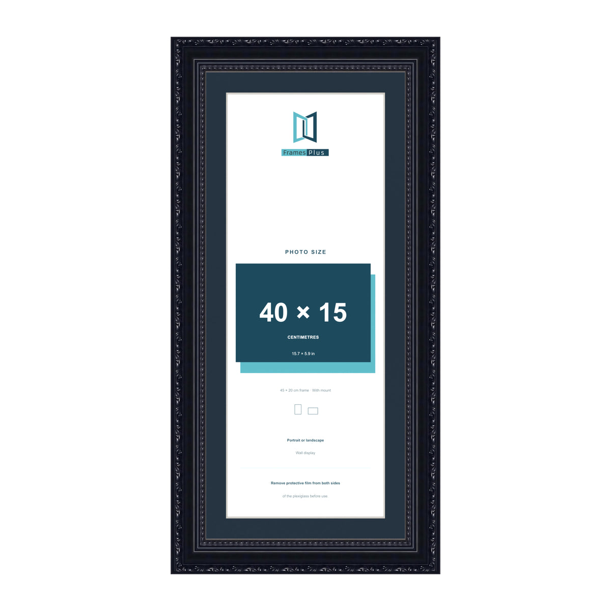 Louis Range Black Picture, Photo & Poster Frame with Pacific Blue Mount - 45x20cm Frame for 40x15cm Photo, Black