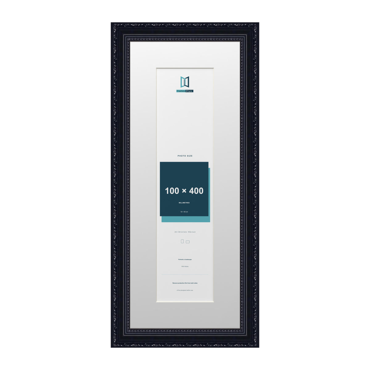 Louis Range Black Picture, Photo & Poster Frame with White Mount - 50x20cm Frame for 40x10cm Photo, Black