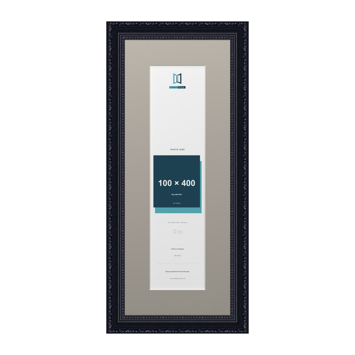 Louis Range Black Picture, Photo & Poster Frame with Dawn Grey Mount - 50x20cm Frame for 40x10cm Photo, Black