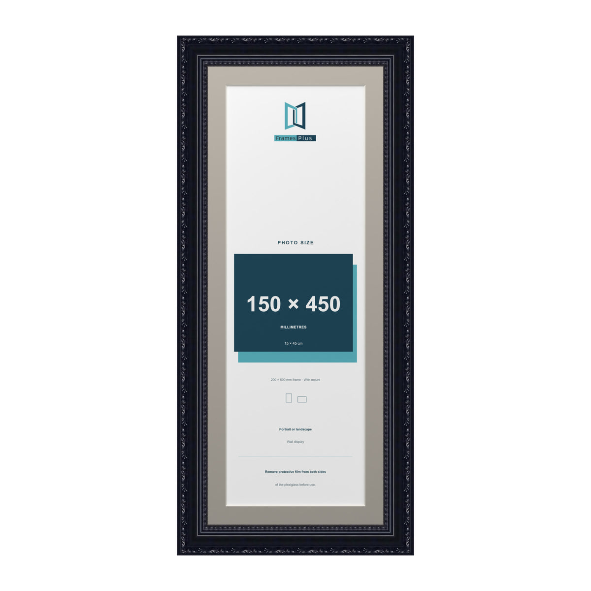 Louis Range Black Picture, Photo & Poster Frame with Dawn Grey Mount - 50x20cm Frame for 45x15cm Photo, Black