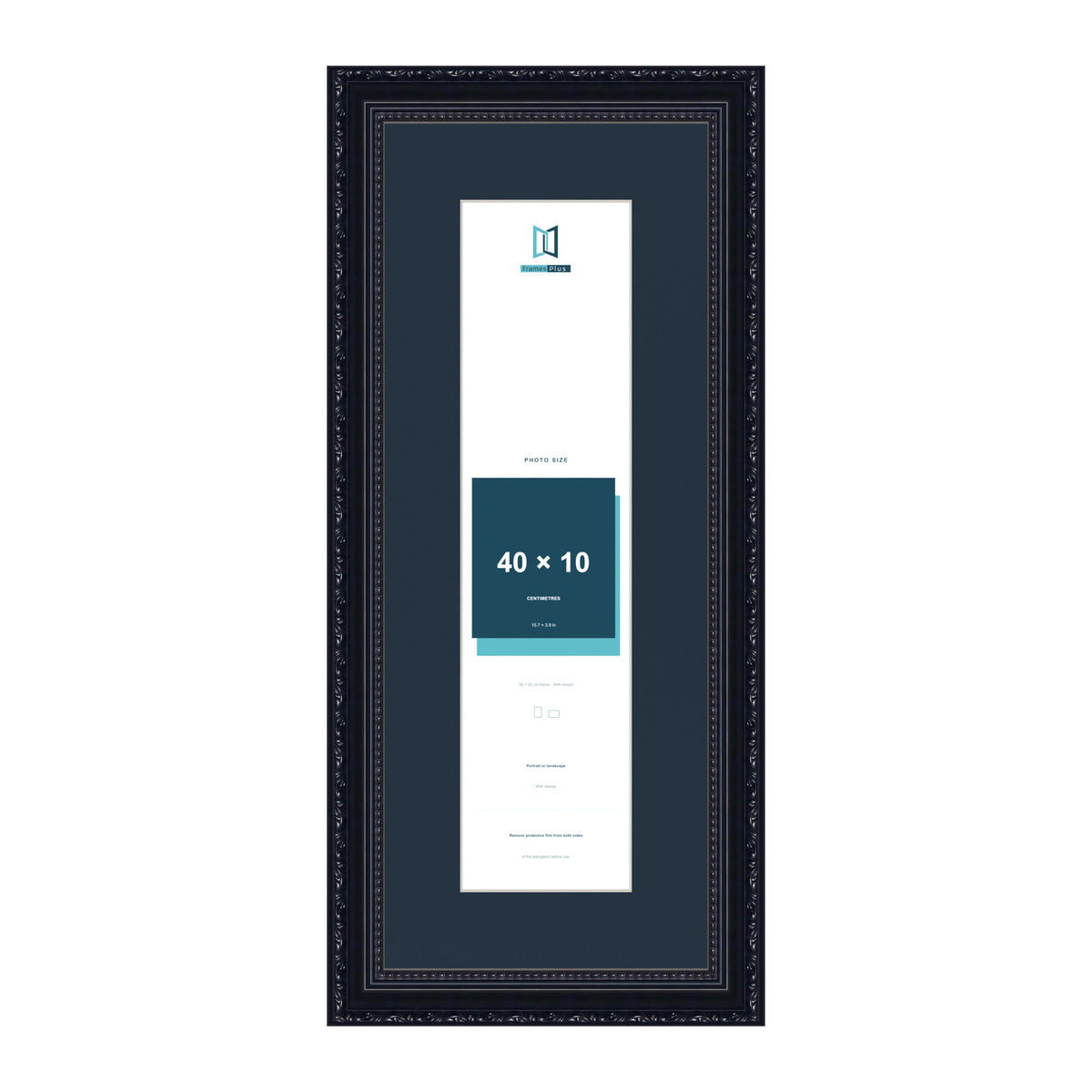 Louis Range Black Picture, Photo & Poster Frame with Pacific Blue Mount - 50x20cm Frame for 40x10cm Photo, Black