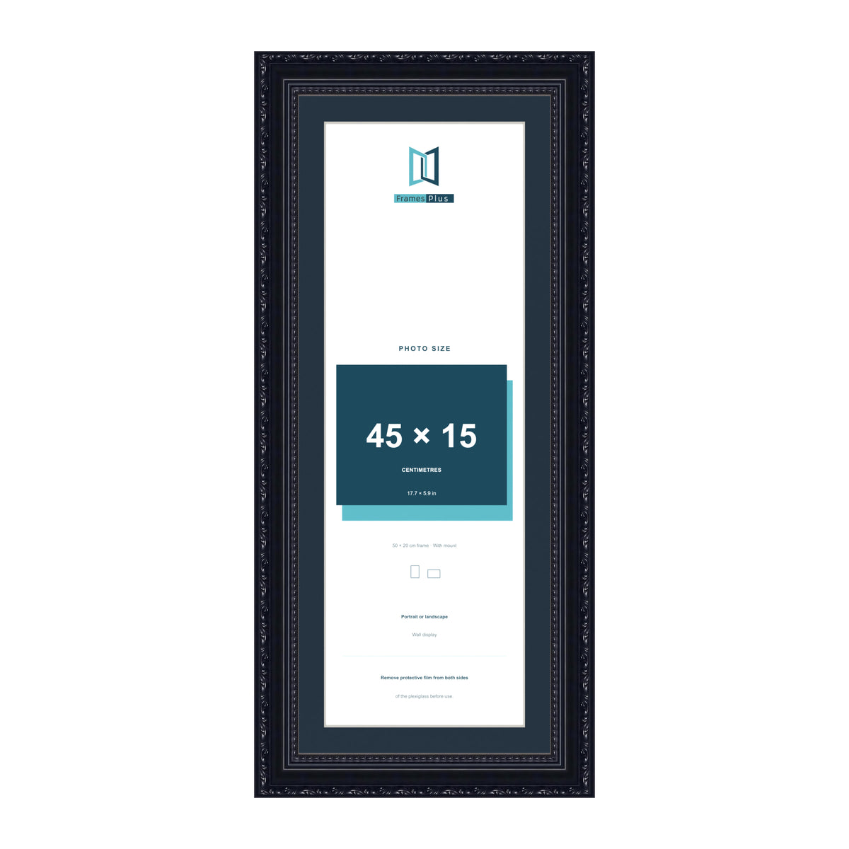 Louis Range Black Picture, Photo & Poster Frame with Pacific Blue Mount - 50x20cm Frame for 45x15cm Photo, Black