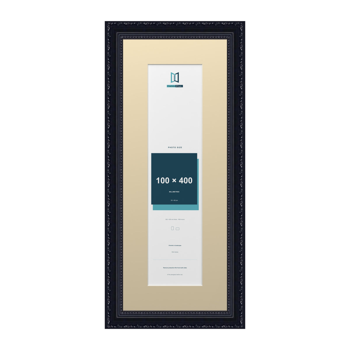 Louis Range Black Picture, Photo & Poster Frame with Ivory Mount - 50x20cm Frame for 40x10cm Photo, Black