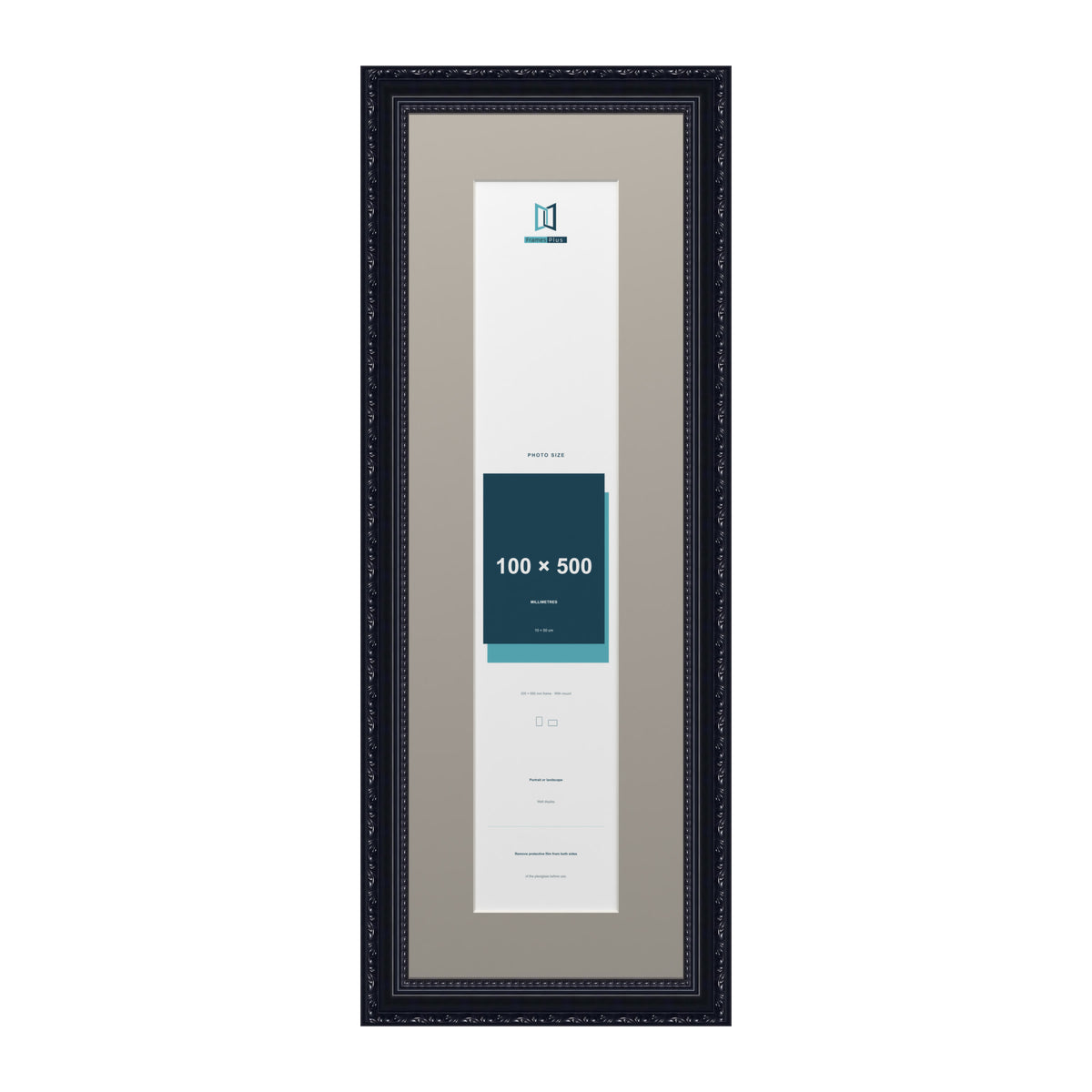 Louis Range Black Picture, Photo & Poster Frame with Dawn Grey Mount - 60x20cm Frame for 50x10cm Photo, Black