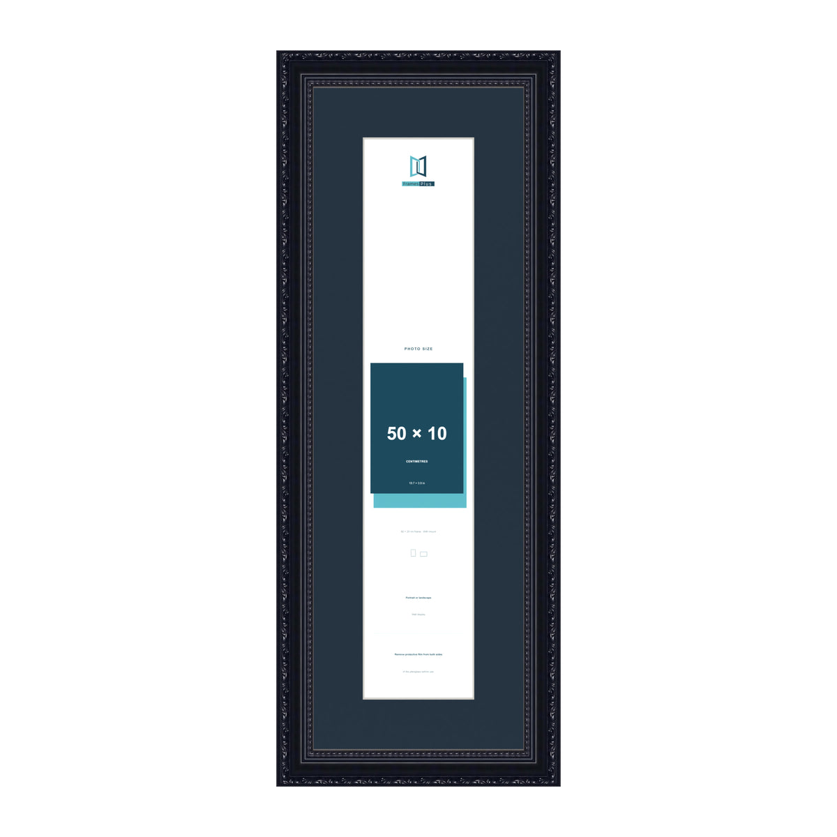 Louis Range Black Picture, Photo & Poster Frame with Pacific Blue Mount - 60x20cm Frame for 50x10cm Photo, Black