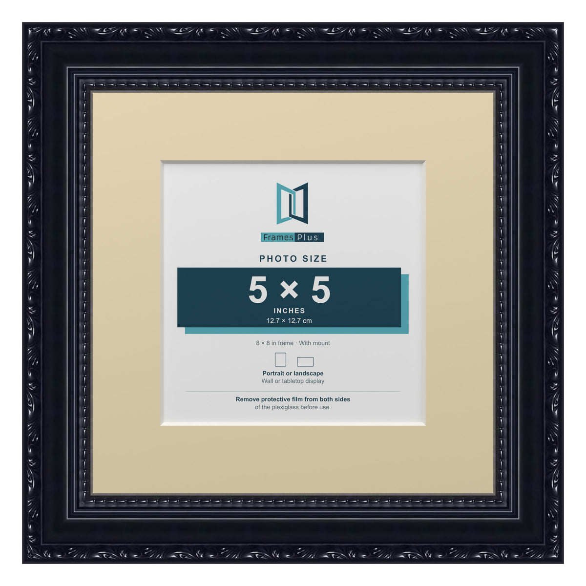 Louis Range Black Picture, Photo & Poster Frame with Ivory Mount - 8x8" Frame for 5x5" Photo, Black