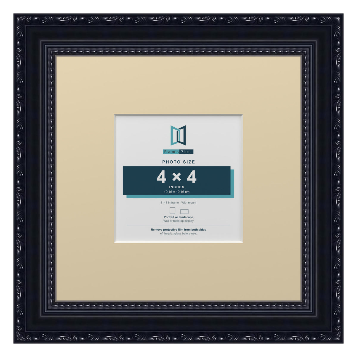 Louis Range Black Picture, Photo & Poster Frame with Ivory Mount - 8x8" Frame for 4x4" Photo, Black