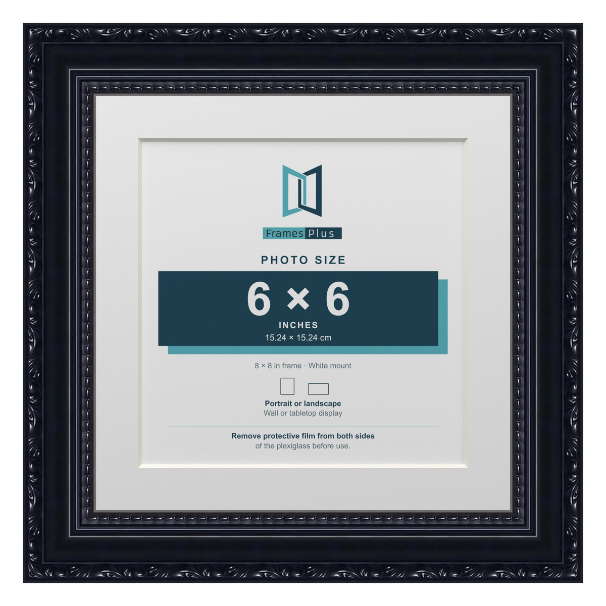 Louis Range Black Picture, Photo & Poster Frame with White Mount - 8x8" Frame for 6x6" Photo, Black