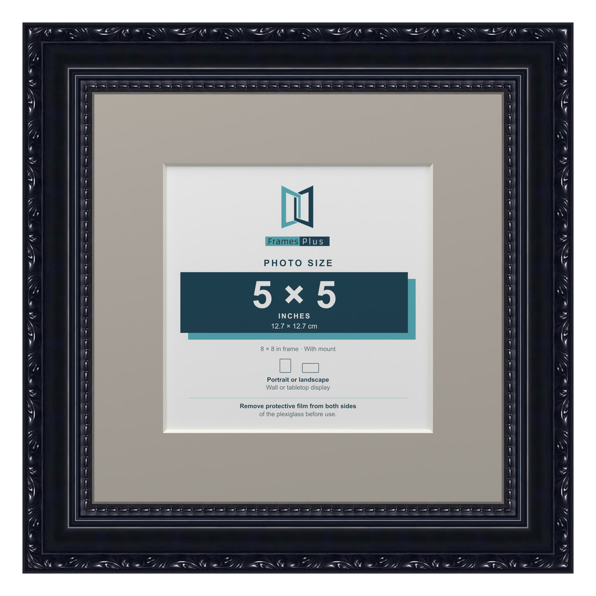 Louis Range Black Picture, Photo & Poster Frame with Dawn Grey Mount - 8x8" Frame for 5x5" Photo, Black
