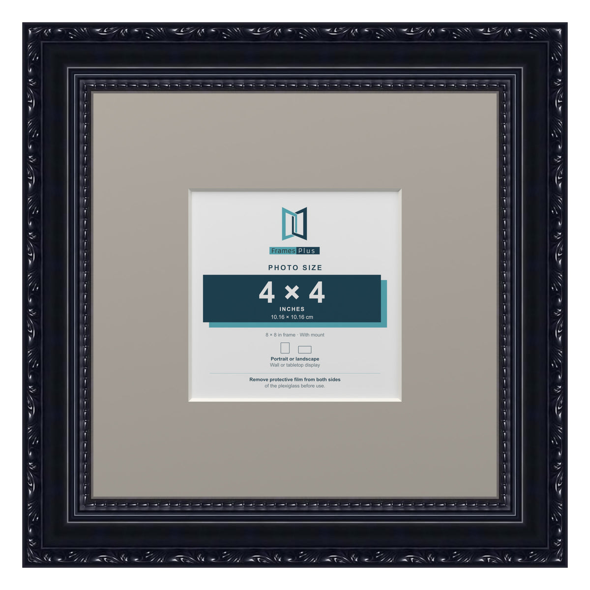 Louis Range Black Picture, Photo & Poster Frame with Dawn Grey Mount - 8x8" Frame for 4x4" Photo, Black