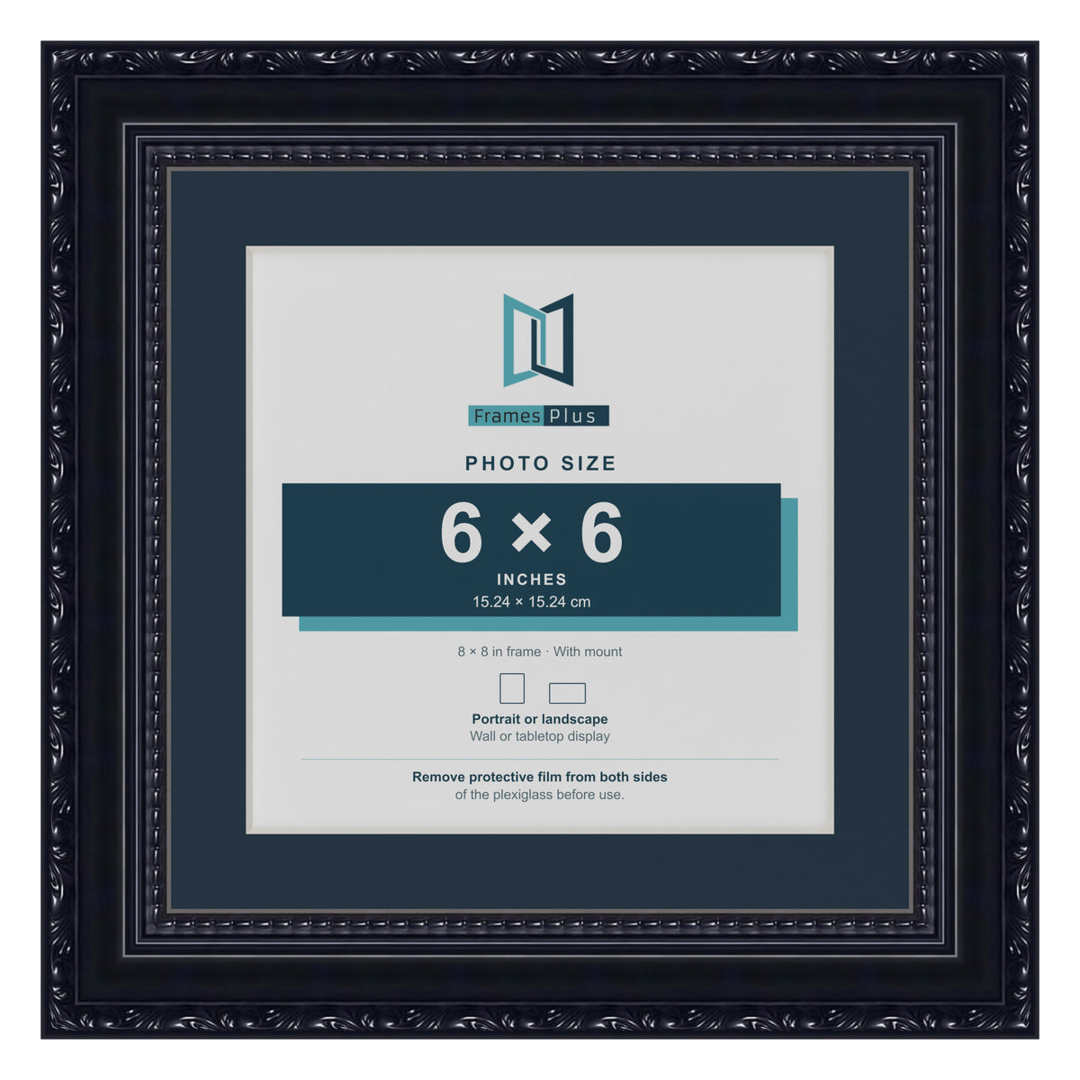 Louis Range Black Picture, Photo & Poster Frame with Pacific Blue Mount - 8x8" Frame for 6x6" Photo, Black