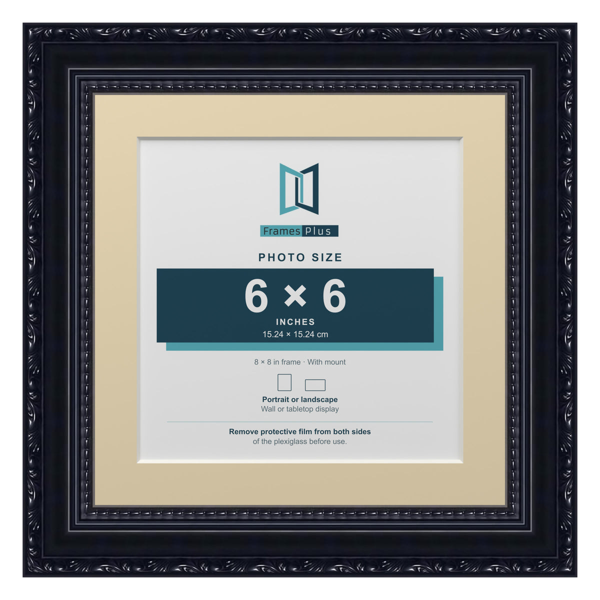 Louis Range Black Picture, Photo & Poster Frame with Ivory Mount - 8x8" Frame for 6x6" Photo, Black