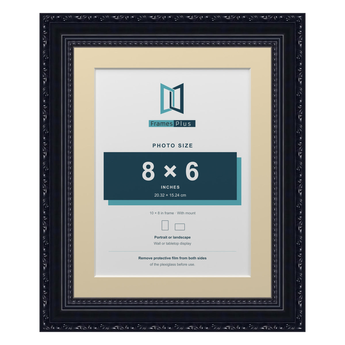 Louis Range Black Picture, Photo & Poster Frame with Ivory Mount - 10x8" Frame for 8x6" Photo, Black