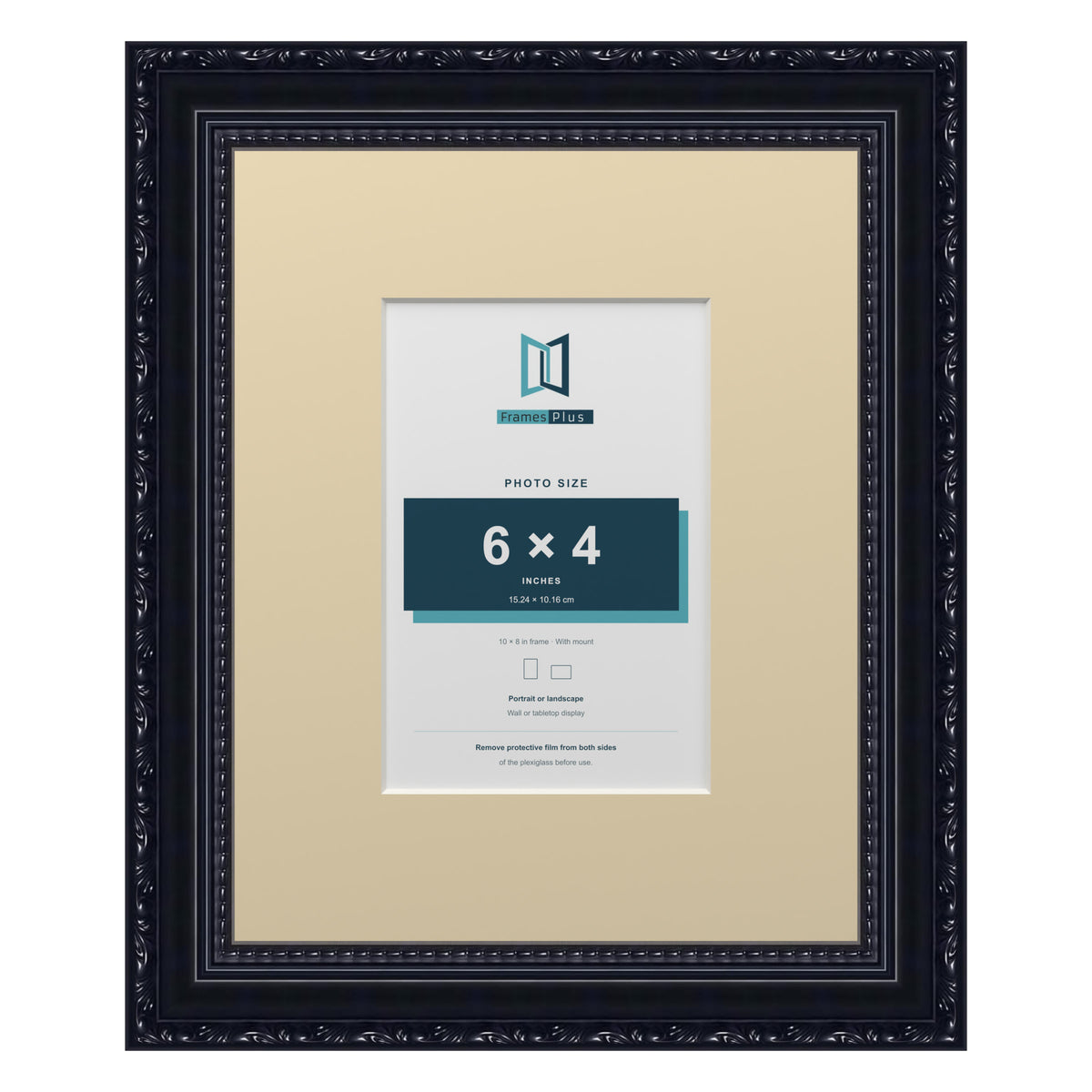 Louis Range Black Picture, Photo & Poster Frame with Ivory Mount - 10x8" Frame for 6x4" Photo, Black