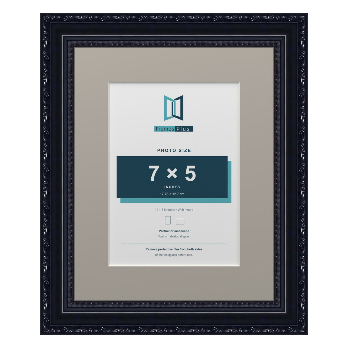 Louis Range Black Picture, Photo & Poster Frame with Dawn Grey Mount - 10x8" Frame for 7x5" Photo, Black
