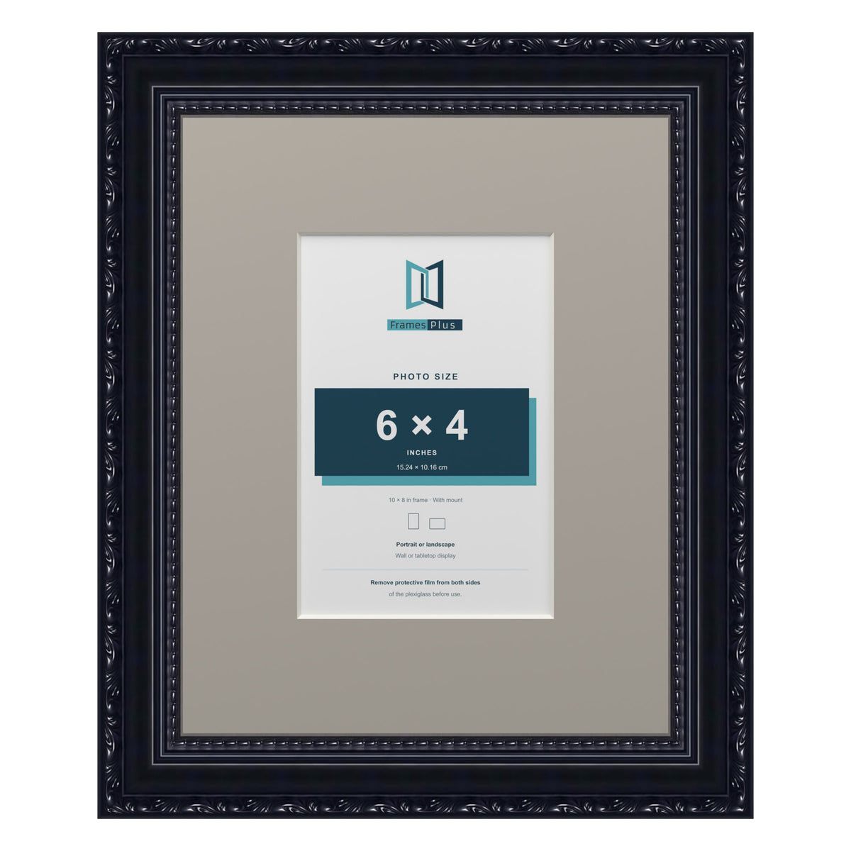 Louis Range Black Picture, Photo & Poster Frame with Dawn Grey Mount - 10x8" Frame for 6x4" Photo, Black