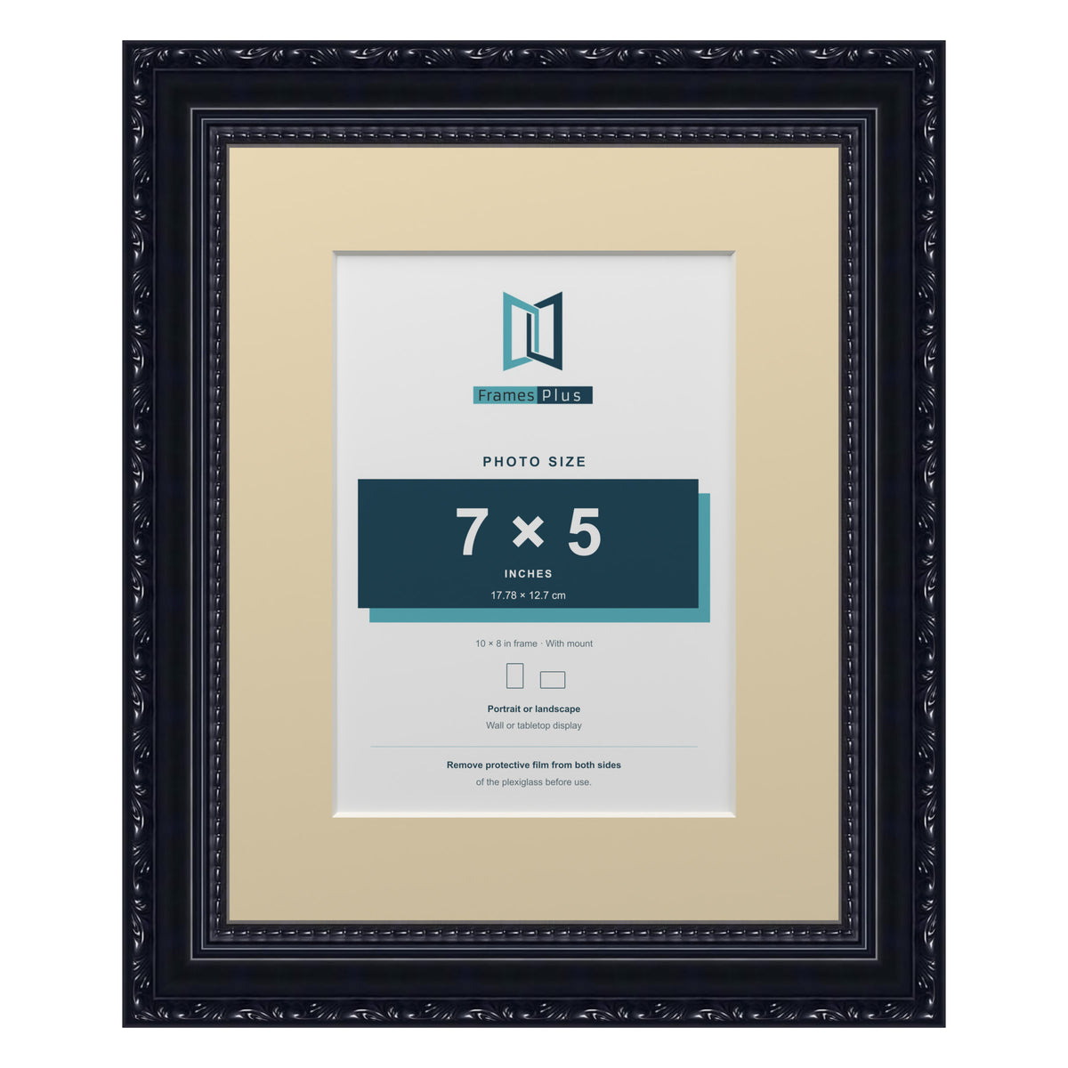 Louis Range Black Picture, Photo & Poster Frame with Ivory Mount - 10x8" Frame for 7x5" Photo, Black