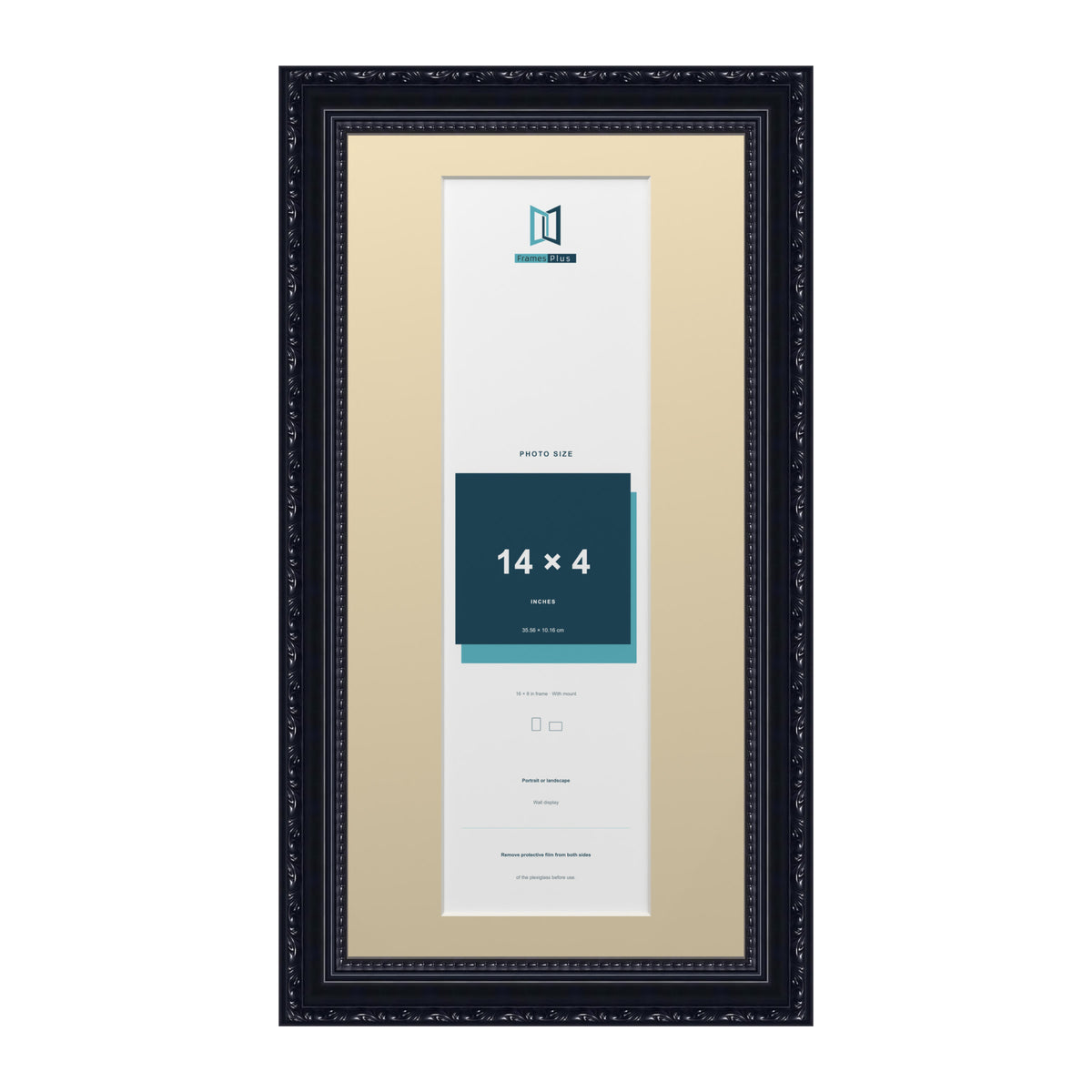 Louis Range Black Picture, Photo & Poster Frame with Ivory Mount - 16x8" Frame for 14x4" Photo, Black