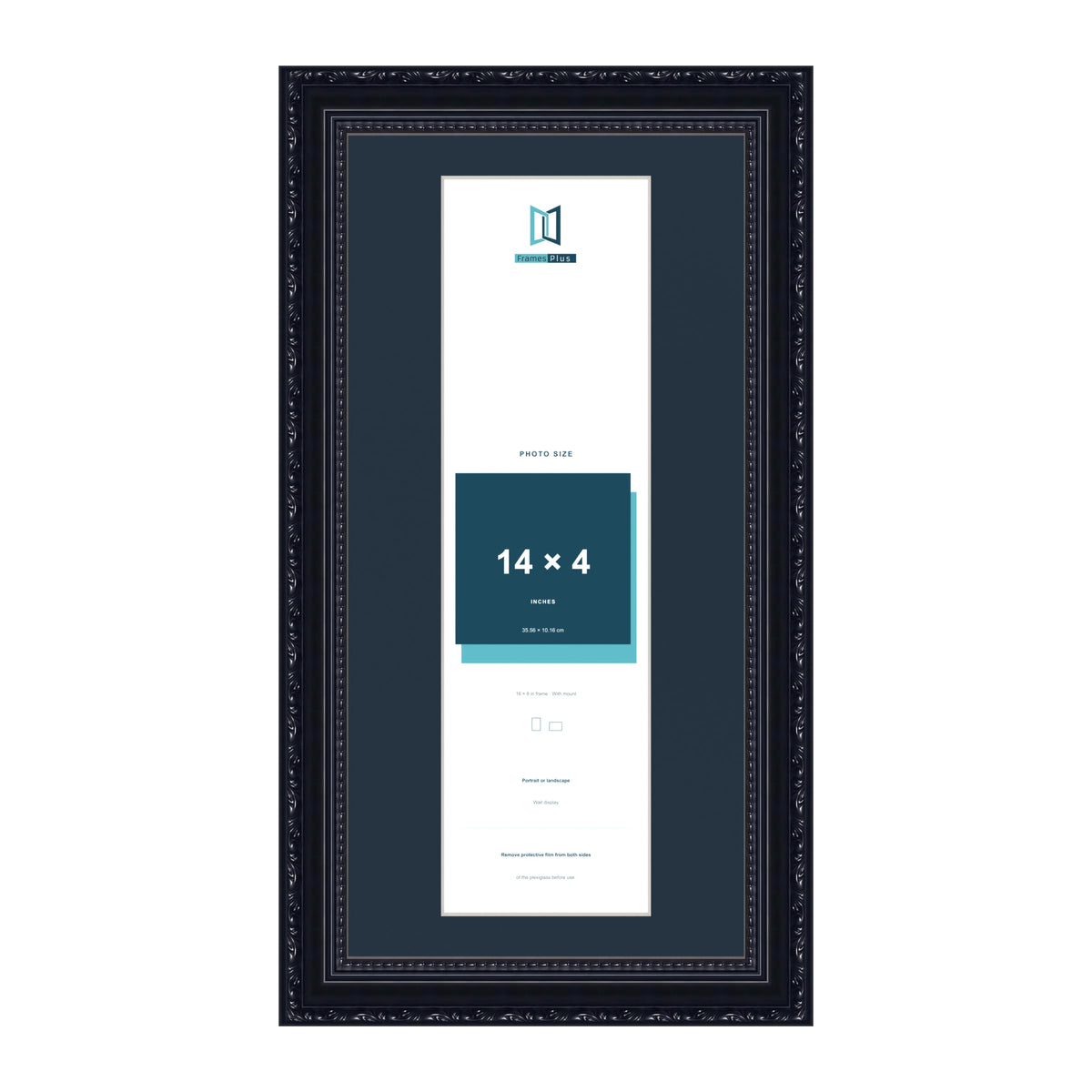 Louis Range Black Picture, Photo & Poster Frame with Pacific Blue Mount - 16x8" Frame for 14x4" Photo, Black