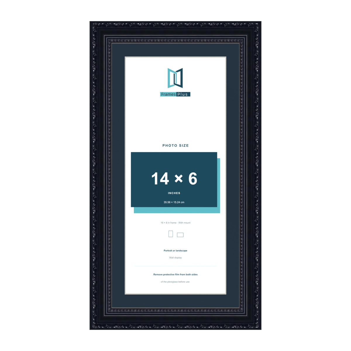 Louis Range Black Picture, Photo & Poster Frame with Pacific Blue Mount - 16x8" Frame for 14x6" Photo, Black