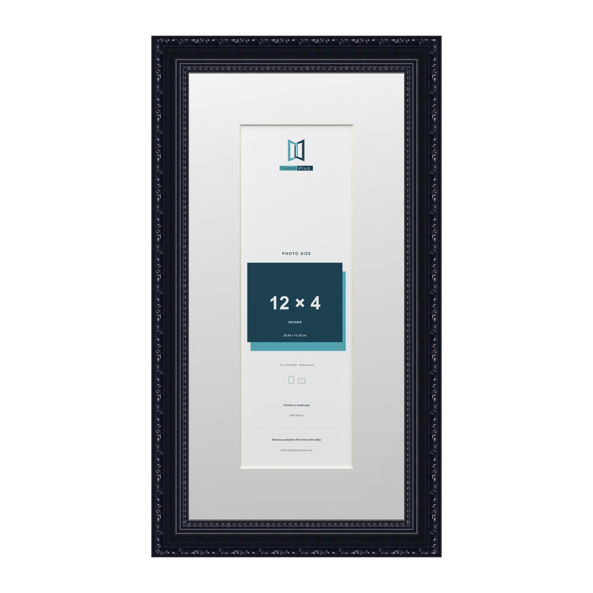 Louis Range Black Picture, Photo & Poster Frame with White Mount - 16x8" Frame for 12x4" Photo, Black