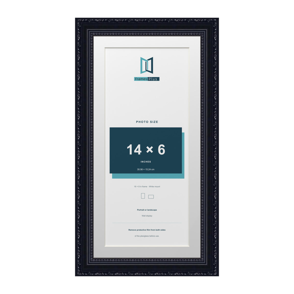 Louis Range Black Picture, Photo & Poster Frame with White Mount - 16x8" Frame for 14x6" Photo, Black