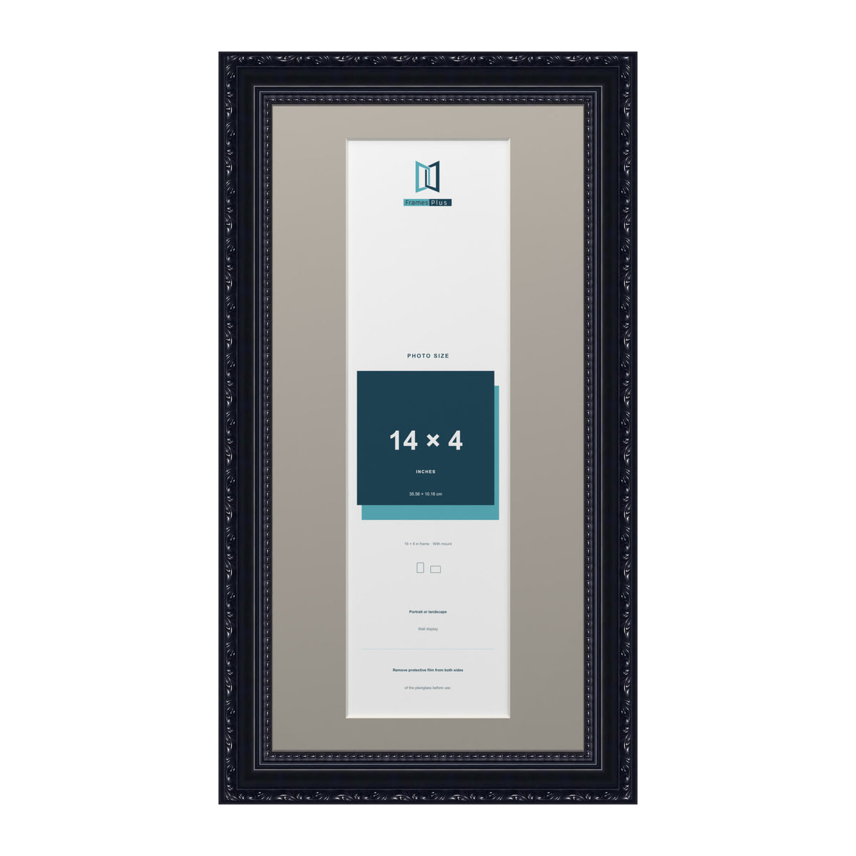 Louis Range Black Picture, Photo & Poster Frame with Dawn Grey Mount - 16x8" Frame for 14x4" Photo, Black