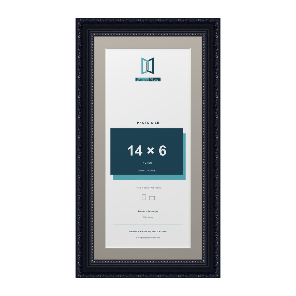 Louis Range Black Picture, Photo & Poster Frame with Dawn Grey Mount - 16x8" Frame for 14x6" Photo, Black