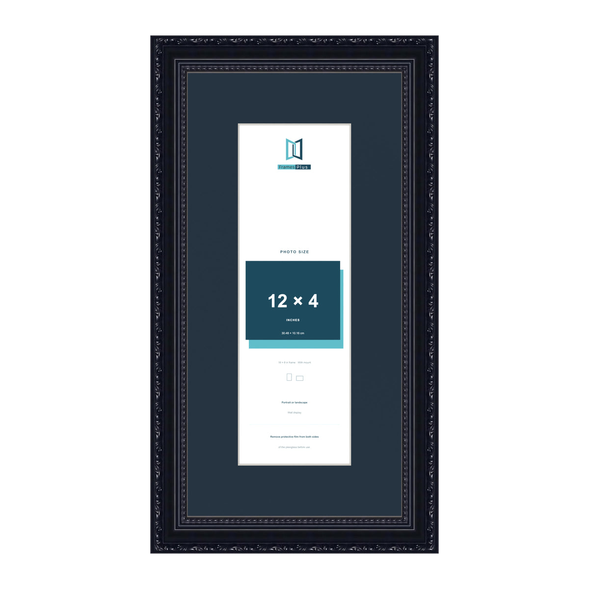 Louis Range Black Picture, Photo & Poster Frame with Pacific Blue Mount - 16x8" Frame for 12x4" Photo, Black